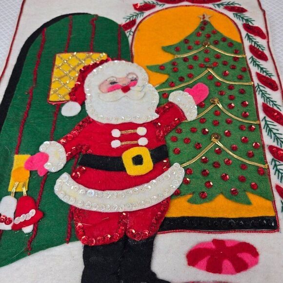 Vintage Christmas Santa Welcome Wall Hanging Tapestry Jingle Bell - Picture 3 of 5